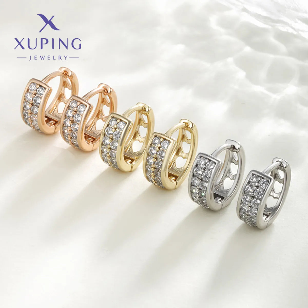 1 Pair XUPING Simple Style Commute Round Plating Copper Artificial Gemstones 18K Gold Plated Platinum Plated Earrings