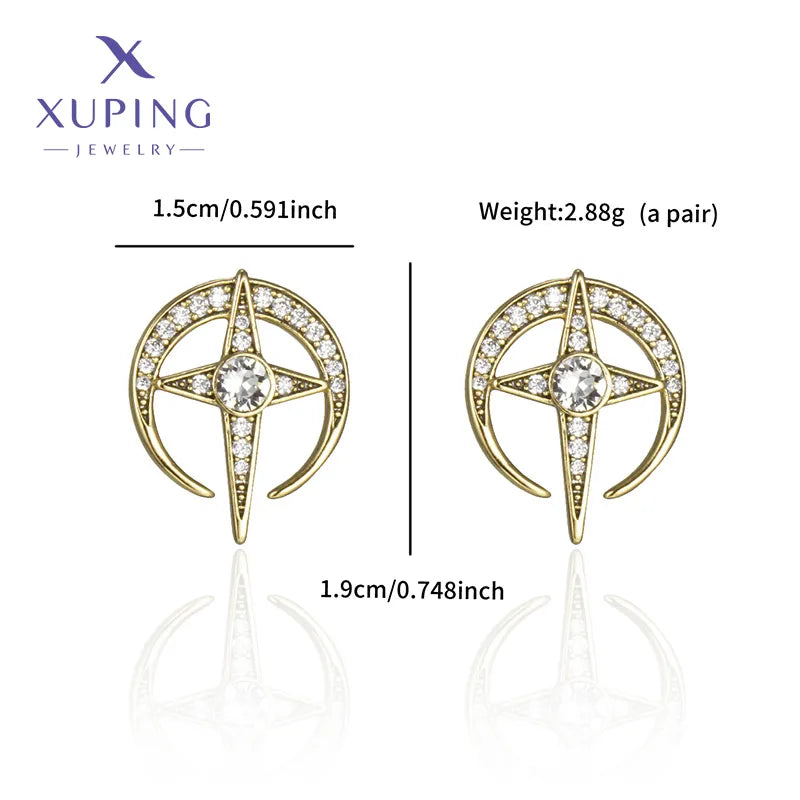 1 Pair XUPING Simple Style Commute Star Plating Inlay Copper Artificial Gemstones 18K Gold Plated Platinum Plated Ear Studs