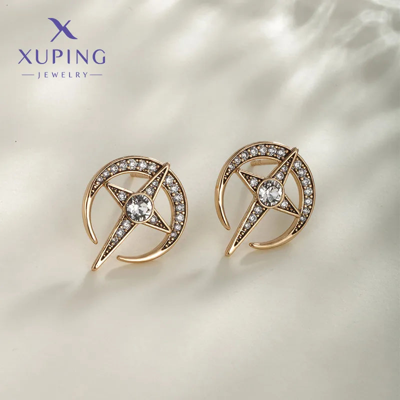 1 Pair XUPING Simple Style Commute Star Plating Inlay Copper Artificial Gemstones 18K Gold Plated Platinum Plated Ear Studs