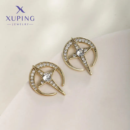 1 Pair XUPING Simple Style Commute Star Plating Inlay Copper Artificial Gemstones 18K Gold Plated Platinum Plated Ear Studs