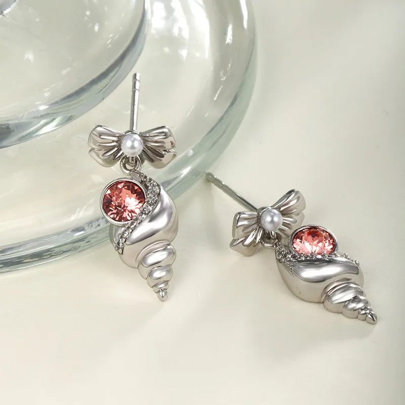 1 Pair XUPING Simple Style Conch Owl Butterfly Inlay Copper Artificial Gemstones Platinum Plated Ear Studs