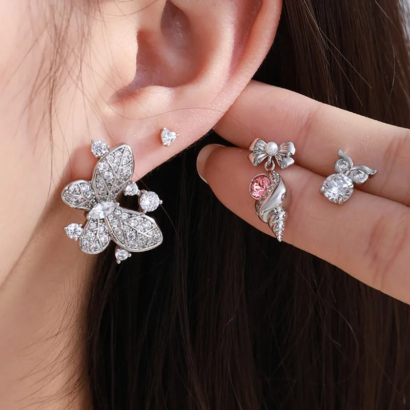 1 Pair XUPING Simple Style Conch Owl Butterfly Inlay Copper Artificial Gemstones Platinum Plated Ear Studs