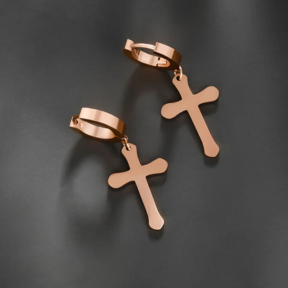 1 Pair Xuping Simple Style Cross Plating Stainless Steel 14k Gold Plated 18k Gold Plated Drop Earrings