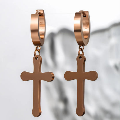 1 Pair Xuping Simple Style Cross Plating Stainless Steel 14k Gold Plated 18k Gold Plated Drop Earrings