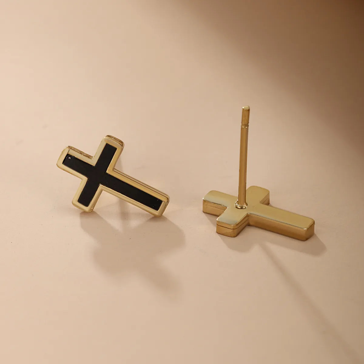 1 Pair Xuping Simple Style Cross Plating Stainless Steel 14k Gold Plated Ear Studs