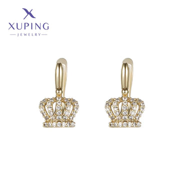 1 Pair XUPING Simple Style Crown Plating Inlay Copper Artificial Gemstones 18K Gold Plated Drop Earrings