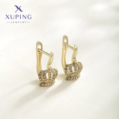 1 Pair XUPING Simple Style Crown Plating Inlay Copper Artificial Gemstones 18K Gold Plated Drop Earrings