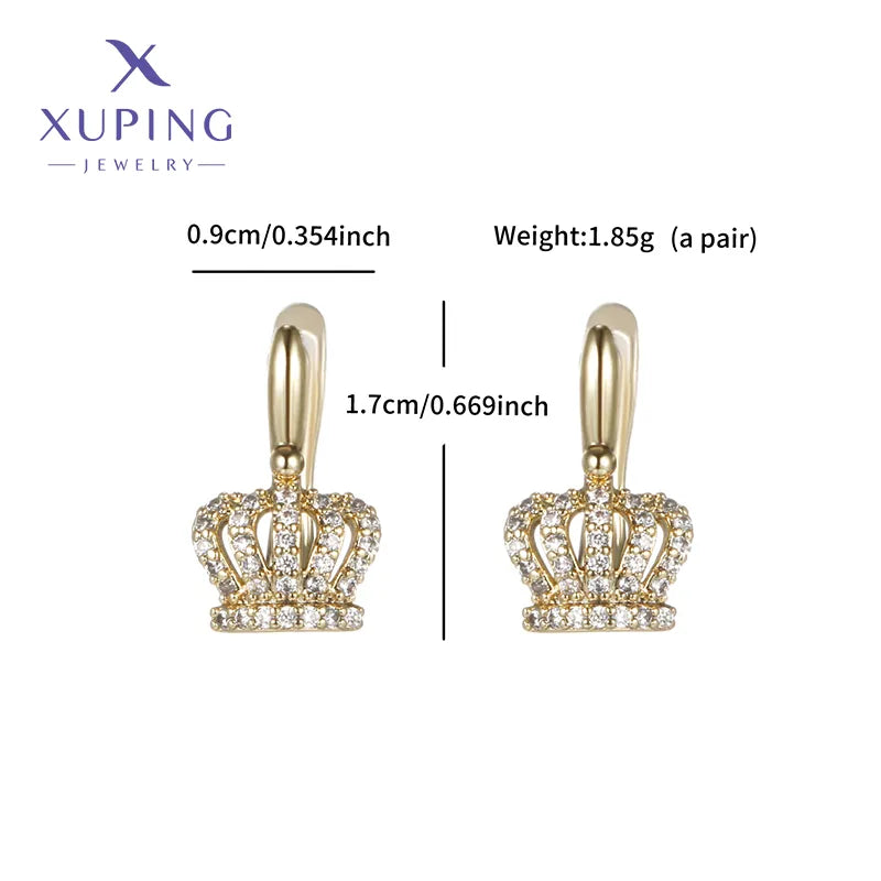 1 Pair XUPING Simple Style Crown Plating Inlay Copper Artificial Gemstones 18K Gold Plated Drop Earrings