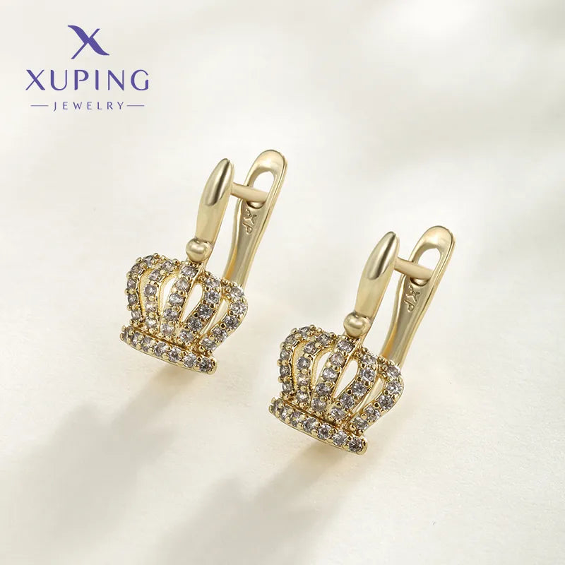 1 Pair XUPING Simple Style Crown Plating Inlay Copper Artificial Gemstones 18K Gold Plated Drop Earrings