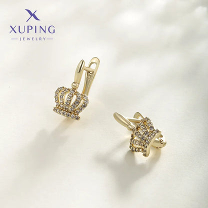 1 Pair XUPING Simple Style Crown Plating Inlay Copper Artificial Gemstones 18K Gold Plated Drop Earrings