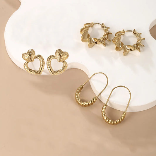 1 Pair Xuping Simple Style Geometric Heart Shape Irregular Plating Stainless Steel 14k Gold Plated Hoop Earrings Ear Studs