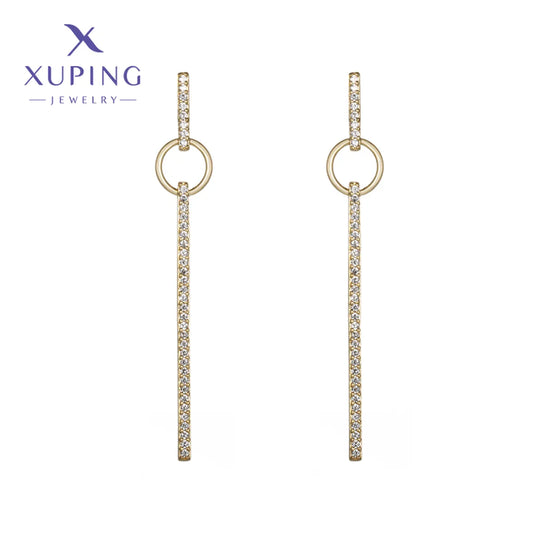 1 Pair XUPING Simple Style Geometric Plating Copper Artificial Gemstones 18K Gold Plated Drop Earrings