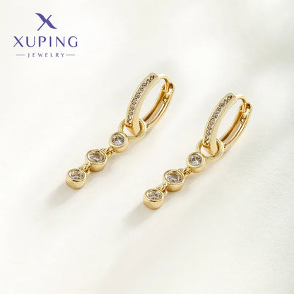 1 Pair XUPING Simple Style Geometric Plating Copper Artificial Gemstones 18K Gold Plated Drop Earrings