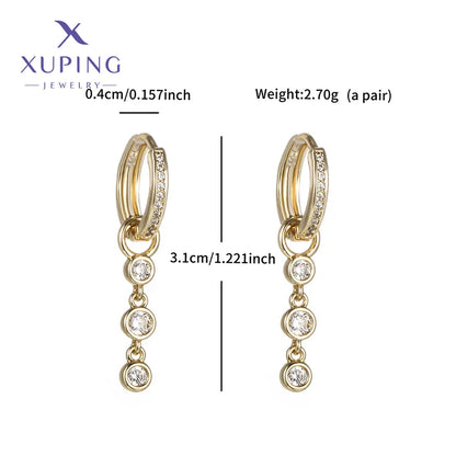 1 Pair XUPING Simple Style Geometric Plating Copper Artificial Gemstones 18K Gold Plated Drop Earrings