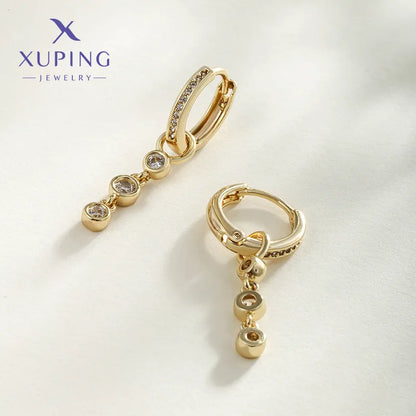 1 Pair XUPING Simple Style Geometric Plating Copper Artificial Gemstones 18K Gold Plated Drop Earrings