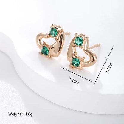 1 Pair Xuping Simple Style Heart Shape Plating Inlay Alloy Copper Alloy Artificial Gemstones 18k Gold Plated Ear Studs