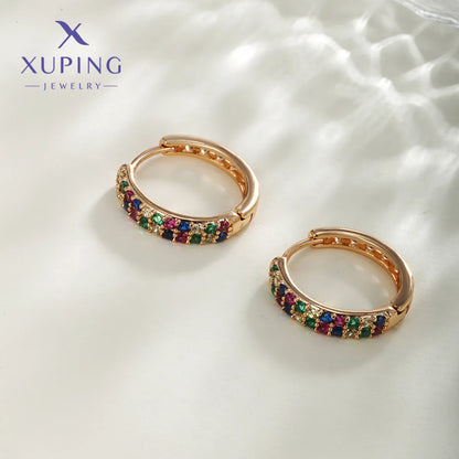 1 Pair XUPING Simple Style Round Inlay Copper Artificial Gemstones 18K Gold Plated Earrings