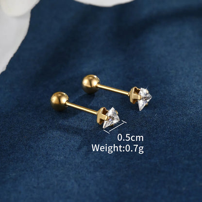 1 Pair XUPING Simple Style Shiny Triangle Inlay Stainless Steel Artificial Gemstones 14K Gold Plated Ear Studs