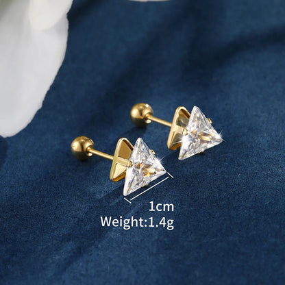 1 Pair XUPING Simple Style Shiny Triangle Inlay Stainless Steel Artificial Gemstones 14K Gold Plated Ear Studs