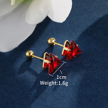 1 Pair XUPING Simple Style Shiny Triangle Inlay 304 Stainless Steel Artificial Gemstones 18K Gold Plated Raw Steel Ear Studs