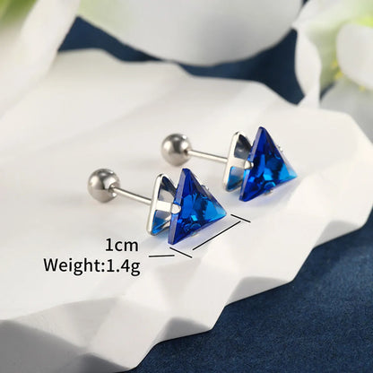 1 Pair XUPING Simple Style Shiny Triangle Inlay Stainless Steel Artificial Gemstones 14K Gold Plated Ear Studs