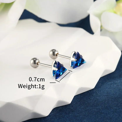 1 Pair XUPING Simple Style Shiny Triangle Inlay Stainless Steel Artificial Gemstones 14K Gold Plated Ear Studs