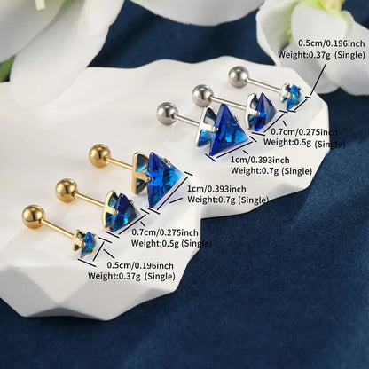 1 Pair XUPING Simple Style Shiny Triangle Inlay Stainless Steel Artificial Gemstones 14K Gold Plated Ear Studs