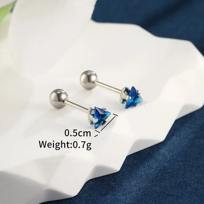 1 Pair XUPING Simple Style Shiny Triangle Inlay Stainless Steel Artificial Gemstones 14K Gold Plated Ear Studs