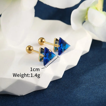 1 Pair XUPING Simple Style Shiny Triangle Inlay Stainless Steel Artificial Gemstones 14K Gold Plated Ear Studs