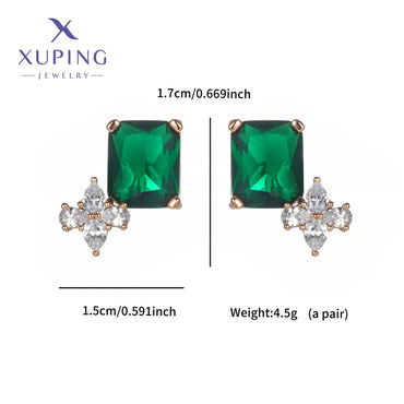 1 Pair XUPING Simple Style Square Flower Inlay Copper Artificial Gemstones 18K Gold Plated Ear Studs