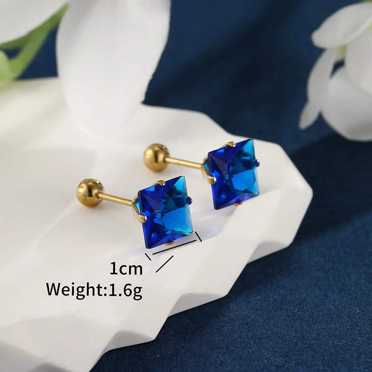 1 Pair XUPING Simple Style Square Inlay Stainless Steel Artificial Gemstones 14K Gold Plated Ear Studs