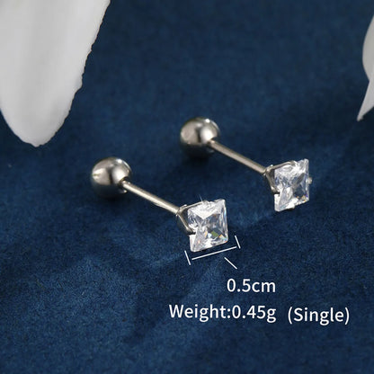 1 Pair XUPING Simple Style Square Inlay Stainless Steel Artificial Gemstones 14K Gold Plated Ear Studs