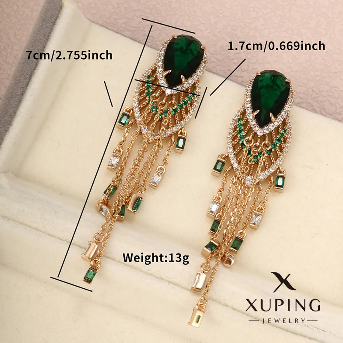 1 Pair Xuping Simple Style Square Water Droplets Tassel Plating Hollow Out Inlay Alloy Copper Alloy Artificial Gemstones 18k Gold Plated Drop Earrings