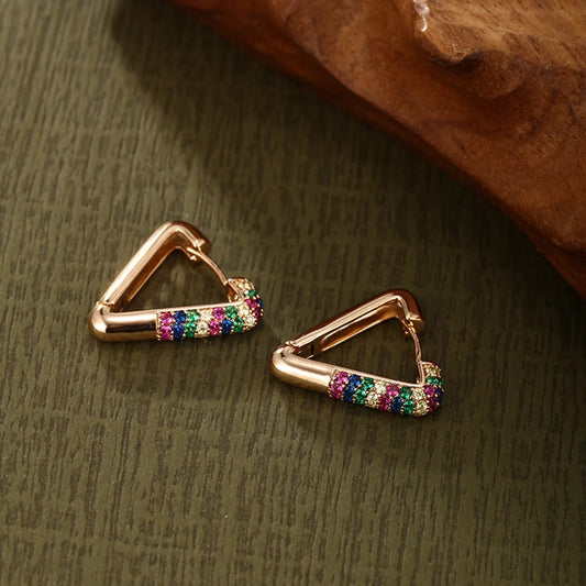 1 Pair Xuping Simple Style Triangle Geometric Plating Inlay Alloy Copper Alloy Artificial Gemstones 18k Gold Plated Ear Clip