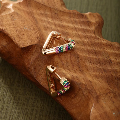 1 Pair Xuping Simple Style Triangle Geometric Plating Inlay Alloy Copper Alloy Artificial Gemstones 18k Gold Plated Ear Clip