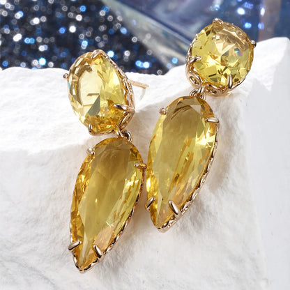 1 Pair Xuping Simple Style Water Droplets Plating Inlay Alloy Artificial Gemstones 18k Gold Plated Drop Earrings