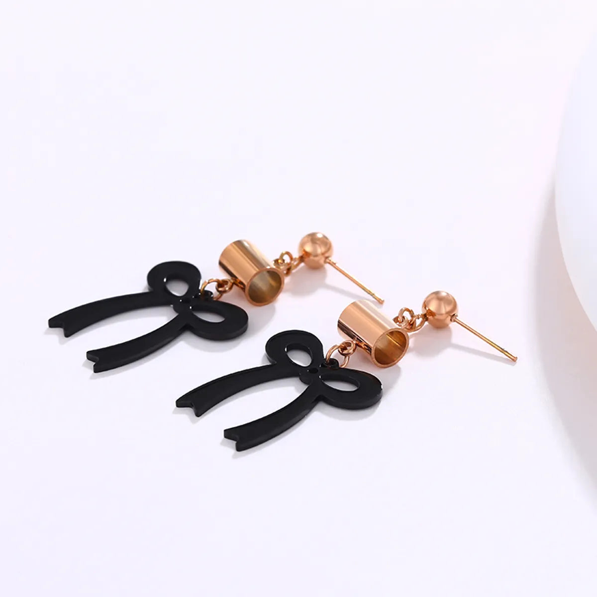 1 Pair XUPING Sweet Bow Knot Irregular Plating 304 Stainless Steel 18K Gold Plated Black Gun Drop Earrings