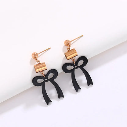 1 Pair XUPING Sweet Bow Knot Irregular Plating 304 Stainless Steel 18K Gold Plated Black Gun Drop Earrings