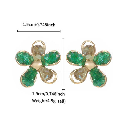 1 Pair XUPING Sweet Geometric Flower Inlay 304 Stainless Steel Artificial Gemstones 18K Gold Plated Drop Earrings Ear Studs