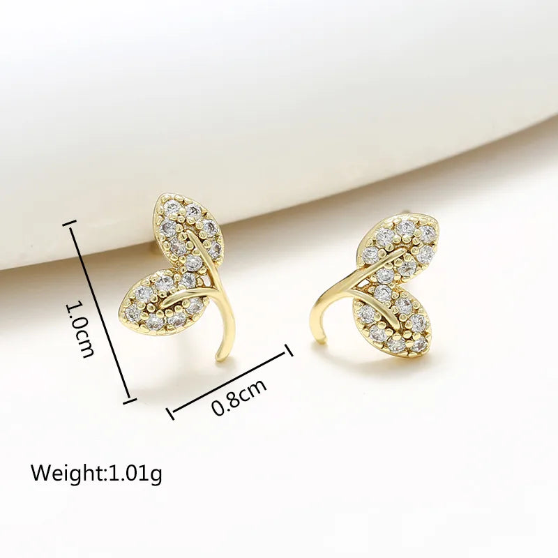 1 Pair XUPING Sweet Geometric Leaves Inlay Copper Artificial Gemstones 18K Gold Plated Ear Studs