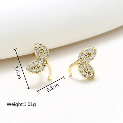 1 Pair XUPING Sweet Geometric Leaves Inlay Copper Artificial Gemstones 18K Gold Plated Ear Studs