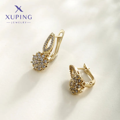 1 Pair XUPING Sweet Simple Style Flower Plating Copper Artificial Gemstones 18K Gold Plated Drop Earrings