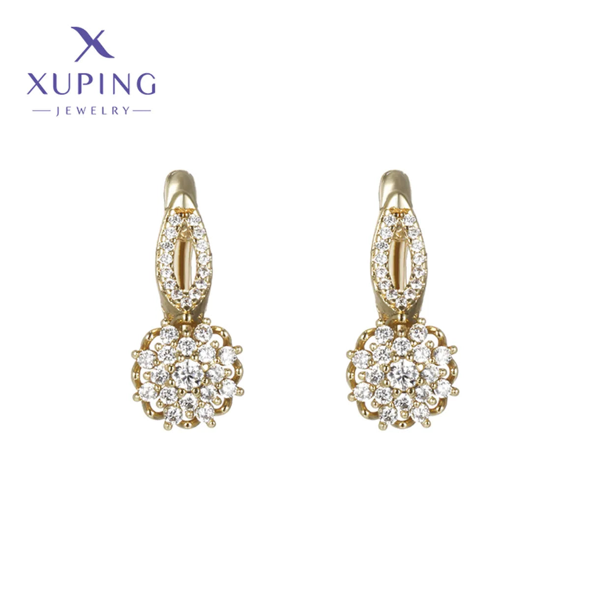 1 Pair XUPING Sweet Simple Style Flower Plating Copper Artificial Gemstones 18K Gold Plated Drop Earrings