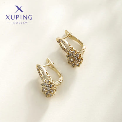 1 Pair XUPING Sweet Simple Style Flower Plating Copper Artificial Gemstones 18K Gold Plated Drop Earrings