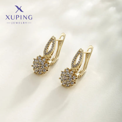 1 Pair XUPING Sweet Simple Style Flower Plating Copper Artificial Gemstones 18K Gold Plated Drop Earrings