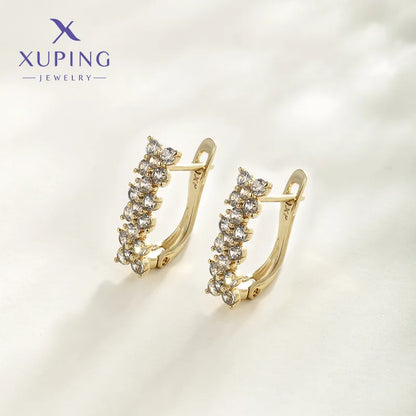 1 Pair XUPING Sweet Simple Style Geometric Plating Copper Artificial Gemstones 18K Gold Plated Earrings