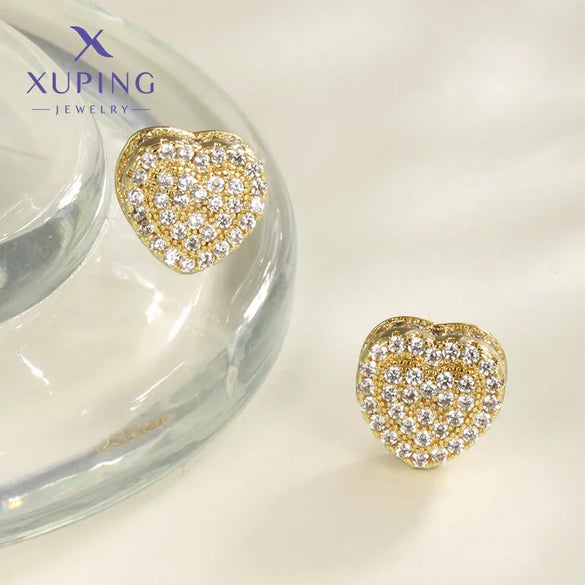 1 Pair XUPING Sweet Simple Style Heart Shape Plating Copper Artificial Gemstones 18K Gold Plated Ear Studs