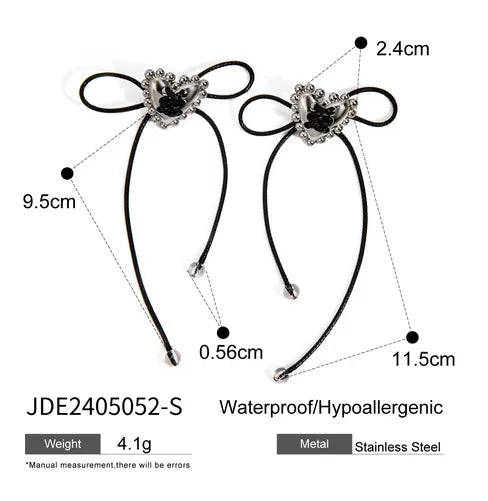 1 Pair Y2K Heart Shape Bow Knot 304 Stainless Steel Wax Rope Ear Studs