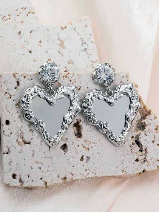 1 Pair Y2k Heart Shape Inlay Alloy Zircon Silver Plated Drop Earrings