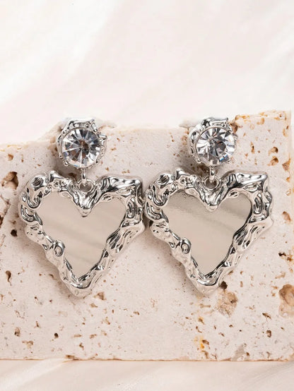 1 Pair Y2k Heart Shape Inlay Alloy Zircon Silver Plated Drop Earrings